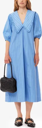 Ganni Blue Re-cut Striped Cotton V-Neck Maxi Dress - Size 32 Organic