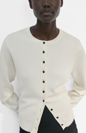 Mango Contrast Button Crewneck Cardigan in Ecru at Nordstrom, Size X-Small