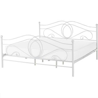 Beliani Cama De Metal Blanca Estructura Somier De Listones 180 X 200 Cm Cabecero Rom&aacute;ntico Cl&aacute;sico Boho Lyra