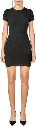 endless rose Fuzzy Short Sleeve Sweater Minidress in Black at Nordstrom, Size X-Small