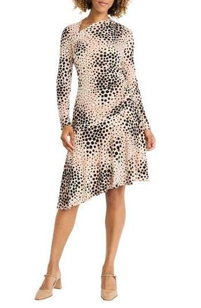 Maggy London Long Sleeve Asymmetric Midi Dress in Tan/Black at Nordstrom Rack, Size 10