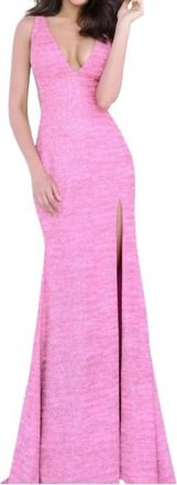 Jovani V-Neck Fitted Prom Dress In Hot Pink