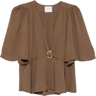 Forte_Forte V-hals Top - Dames - Blouses - Bruin - S - Overhemden