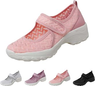 Generic Mary Jane Shoes for Women, Womens Hook and Loop Trainers Classic Wide Fit Casual Trainers with Low Heel Non Slip Comfort Walking Sneakers Casual Slip 