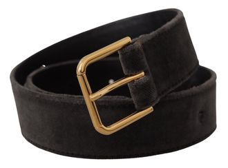Dolce & Gabbana Womens Brown Velvet Gold Tone Logo Metal Waist Buckle Belt
