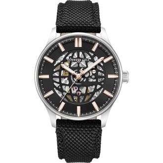 Kenneth Cole The Thompson Skeleton Automatic Nylon Strap Watch, 43.5mm in Black at Nordstrom