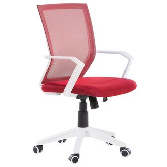 Beliani Beliani - Silla De Oficina De Malla Roja Marco Blanco Giratoria Ajustable Relief