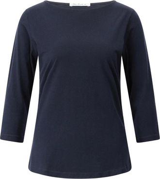 Stefan Brandt Klassiek katoenen T-shirt met 3/4 mouwen - Dames - Longsleeves - Blauw - XL - Katoen - Tops