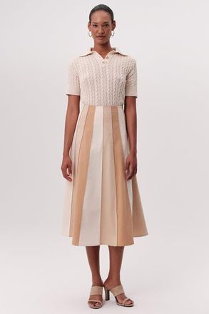 Exquise Nikki High Waisted Paneled Flared Midi Skirt in Beige at Nordstrom, Size Xx-Large