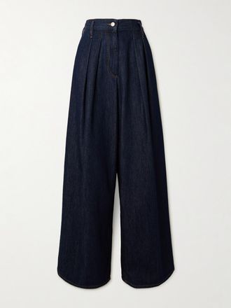 Dries Van Noten Pantaloni A Gamba Larga In Denim Con Pinces - Blu