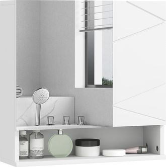 Kleankin Wall Mounted Bathroom Storage Cupboard W/ Mirror and Shelf - White | TJ Hughes