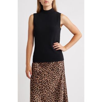 Anne Klein Sleeveless Mock Neck Sweater in Anne Black at Nordstrom, Size Large