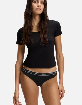 HUGO BOSS Womens 3-Pack Classic Logo Thongs, Black - Size: 20/32in