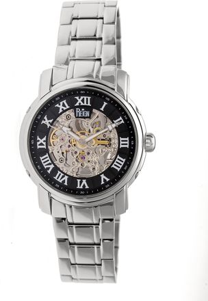 Reign Kahn Black Skeleton Roman Numeral Silver-tone Bracelet Mens Watch RN4302