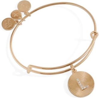 Alex and Ani Pave Starburst Texture Initial Bangle Bracelet in Gold - L at Nordstrom