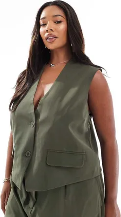 Pieces Pieces Curve tailored vest in khaki green - part of a set