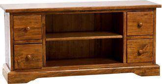 Biscottini International Biscottini - Mueble Porta Tv De Estilo Country De Madera Maciza Acabado Com Efecto Nogal 129x40x60 Cm