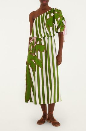 Farm Rio Embroidered One-Shoulder Linen Blend Midi Dress in Off-White at Nordstrom, Size Xx-Small