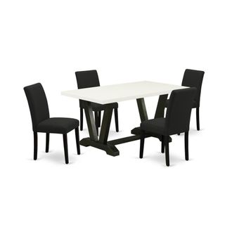 East West Furniture 5-Pc Kitchen Table Set Includes 4 Upholstered Chairs with Upholstered Seat and High Back and a Rectangular Dinner Table