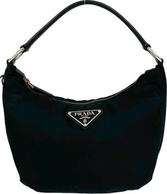 Prada Black Nylon Leather Handbag Tote Bag (Pre-Owned)