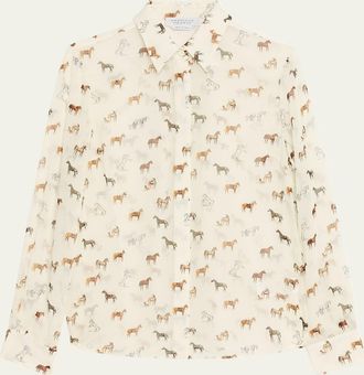 Gabriela Hearst Henri Horse-Print Chiffon Button-Down Blouse
