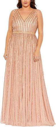 Mac Duggal Plus Beaded Mesh A-Line Gown
