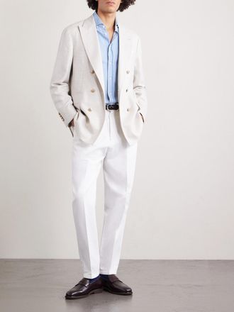 Brunello Cucinelli Double-Breasted Prince of Wales Checked Wool-Blend Blazer