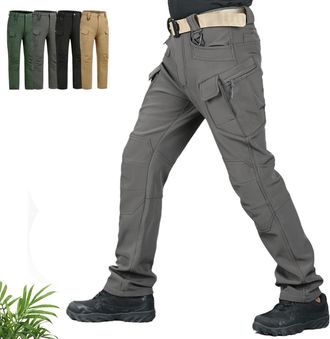Generic Truetailor Fleece Lined Waterproof Utility Trousers True Tailor Work Pants Insulated Mens Hiking Cargo Tactical Hunting Pants (Gray,3XL)