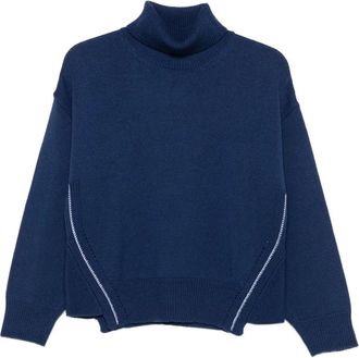 Alpha Studio contrast-stitching turtleneck sweater - Blue