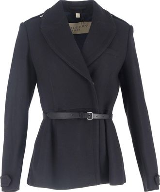 Burberry Burberry Brit Drumleigh Gecurved Korte Wrap Coat met Ceintuur in Zwart Wol
