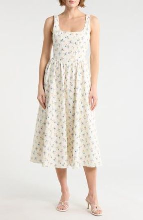 Wayf Floral Corset Sleeveless Midi Dress in Ivory Ditsy at Nordstrom Rack, Size X-Small