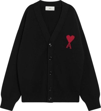 Ami Zwarte Cardigan Trui Korte Stijl - Heren - Vesten - Zwart - M - Truien & Vesten