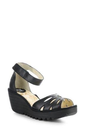 FLY London Yelu Platform Wedge Sandal in Black at Nordstrom Rack, Size 10-10.5Us / 41Eu