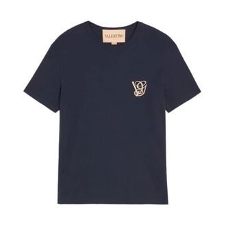 Valentino T-Shirts, male, Blue, Size: 2XL Cotton T-shirt With VG Patch