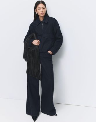 Mango Giacca denim collo pelliccia blu - Donna - S - MANGO