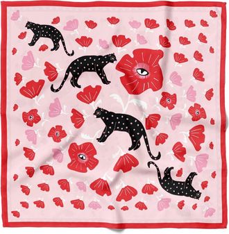 Centinelle Poppy Polka Cat Cotton Silk Bandana in Pink at Nordstrom