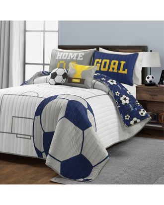 Lush D&eacute;cor Soccer Game Reversible Oversized Kids 4Pc Quilt Set