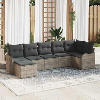 vidaXL Vidaxl - Conjunto De Sof&aacute; De Jard&iacute;n Con Coj&iacute;n 7 Pcs Gris Polirat&aacute;n