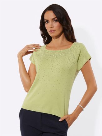 Cr&eacute;ation L Rundhalspullover CREATION L Lyocell-Viskose-Pullover, Damen, Gr. 36, pistazie, 42% Viskose, 30% Lyocell, 28% Polyester, unifarben, Pullover Rundhalspu