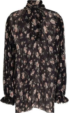 Dolce & Gabbana Black Floral Mock Collar Top