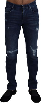 Dolce & Gabbana Mens Ripped Slimfit Jeans - Dark Blue Cotton - Size EU 44 (Mens)