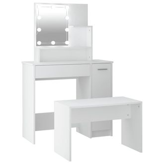vidaXL Juego De Tocador Con Led Madera Contrachapada Blanco Vidaxl