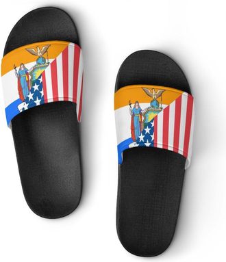 Generic U.S. And New York State Flag Unisex Beach Slippers & Pool Slides Anti-Slip House Shoes for Home Outdoor