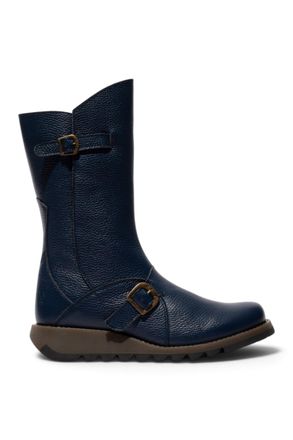 FLY London Dames halfhoge leren laarzen in marineblauw - MES2913
