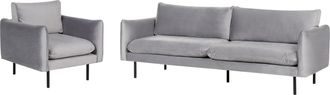 Beliani Conjunto De Sala De Estar 3 Plazas Estilo Retro Moderno Sof&aacute; Y Sill&oacute;n De Terciopelo Gris Patas Negras Vinterbro