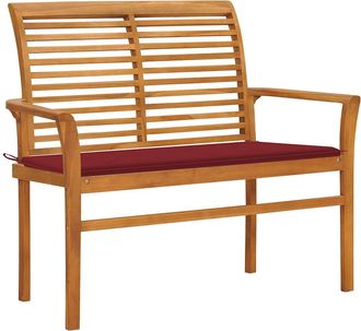 vidaXL Vidaxl - Banco De Jard&iacute;n Madera Maciza Teca Con Coj&iacute;n Rojo Tinto 112 Cm