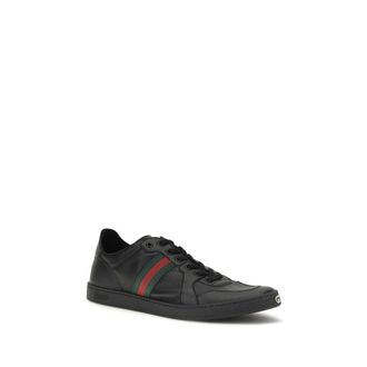 Gucci Web-Striped Calf Leather Sneaker - Black