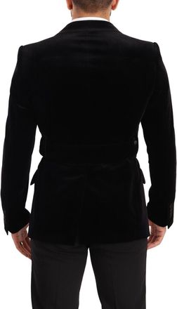 Dolce & Gabbana Mens Black Velvet Single Breasted One Button Blazer Cotton Clothing