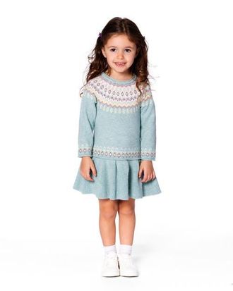 Deux par Deux Jacquard Sweater Dress with Ribbed Skirt in Jade Green at Nordstrom, Size 12M
