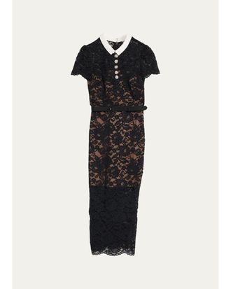 Self Portrait Lace Contrast Collar Midi Dress